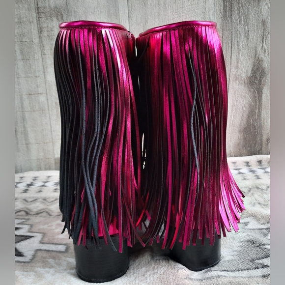 NIB 💖Chase and Chloe Metallic Sz 7.5 Malena Fringe Boots Pink Barbiecore - Picture 4 of 8